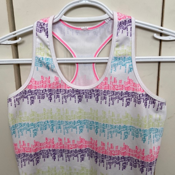 Ivivva White Racerback Tank Top with Fluorescent Words - Picture 2 of 6